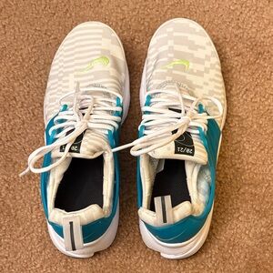 Nike White Teal Athletic Sneakers with Neon Lime Swoosh